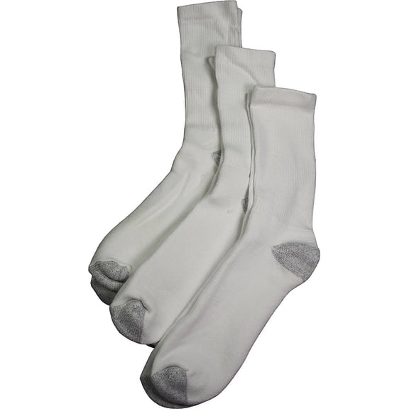 Private Label Mens Cushion Crew Socks, 3 Pack, White Solid Tight Rib
