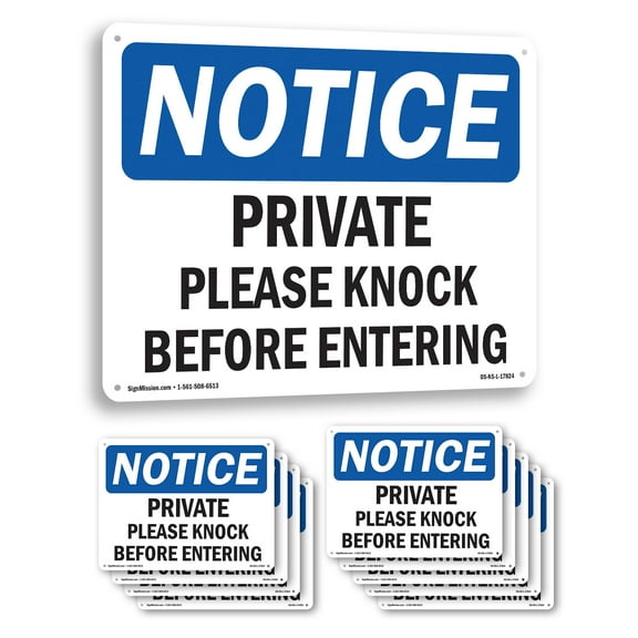 Private Please Knock Before Entering OSHA Notice Aluminum Sign 14 Inch x 10 Inch - 10 Pack