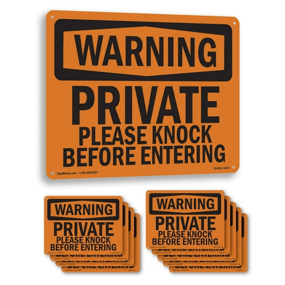 Private Please Knock Before Entering OSHA WARNING Aluminum Sign 10 Inch x 7 Inch - 10 Pack
