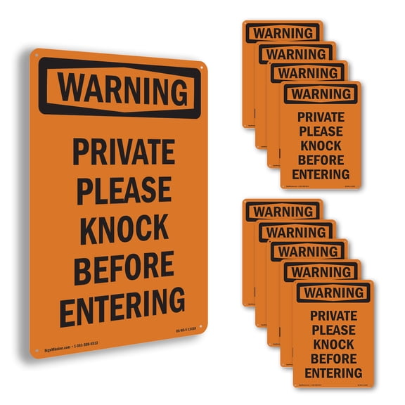 Private Please Knock Before Entering OSHA WARNING Aluminum Sign 14 Inch x 10 Inch - 10 Pack