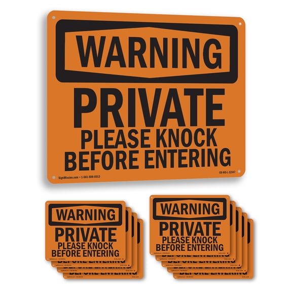 Private Please Knock Before Entering OSHA WARNING Aluminum Sign 24 Inch x 18 Inch - 10 Pack