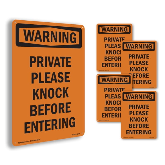 Private Please Knock Before Entering OSHA WARNING Rigid Plastic Sign 18 Inch x 12 Inch - 5 Pack