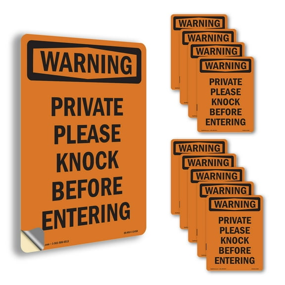 Private Please Knock Before Entering OSHA WARNING Vinyl Decal Label 7 Inch x 5 Inch - 10 Pack