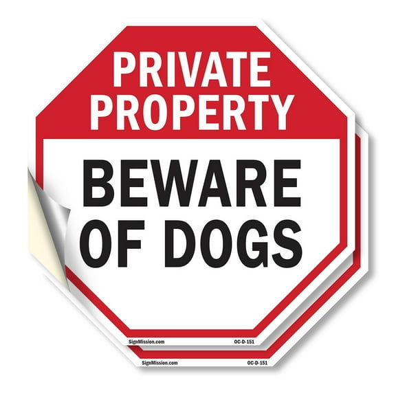 Private Property Beware of Dogs (2 Pack) 6 inch X 6 inch Octagon Vinyl Label Decal Sticker Weather Resistant, UV Protected for Workplace, Private Property, and Construction Site, Made