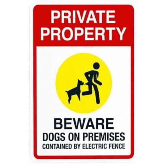 Private Property Beware Dogs On Premises Contained By Electric Fence Warning Sign, Beware Of Dog Security Metal Signs for Busines Home Street Wall Caution Decor 8 x 12 Inch