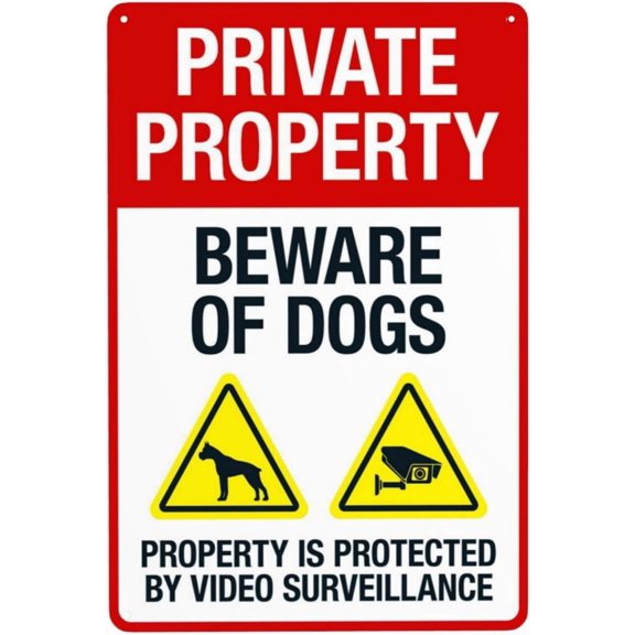 Private Property Beware Of Dogs Video Protected Retro Sign, Vintage Style Wall Decor Art, Pet Security Warning Sign, 8x12 Inch