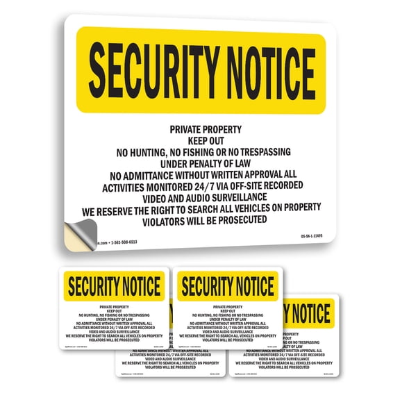 Private Property Keep Out No Hunting Fishing OSHA Security Notice Vinyl Decal Label 7 Inch x 5 Inch - 5 Pack