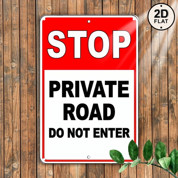 Private Property Metal Sign - Stop Private Road Do Not Enter - 8x12 Inch Vintage Wall Decor Poster