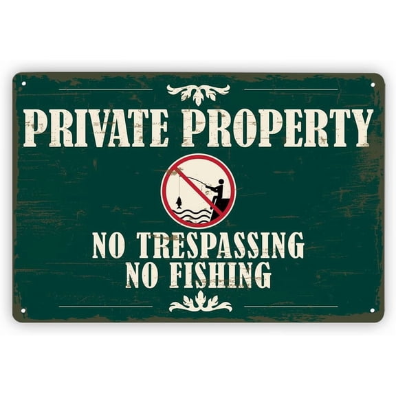 Private Property Metal Sign, No Trespassing No Fishing Sign, Retro Tin Signs for Outdoor, Lake House Decor, Vintage Aluminum Wall Plaque, 1.8 * 7.9 inches Metal Tin Signs, B7