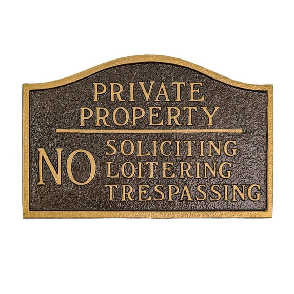 Private Property, No Soliciting, No Loitering Small Soft Arch Statement Plaque - Hammered Bronze