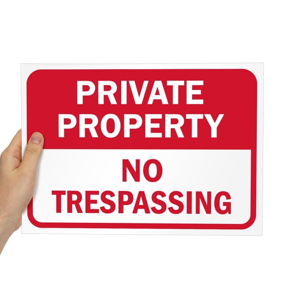 "Private Property No Trespassing" | 12" x 8" Metal Sign, Red/White