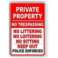 thumbnail image 1 of Private Property No Trespassing Loitering Police Will Be Called Metal Sign 8x12 Inch, 1 of 4