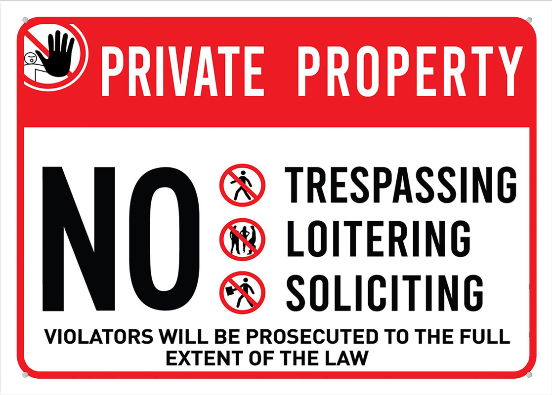Warnschild 'Private Property No Trespassing' – 25,4x25,4 Cm, Reflektierend, Mit Metallpfahl Für Garten & Hof