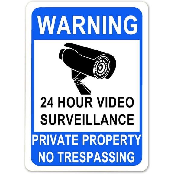 Private Property No Trespassing Metal Tin Sign With Video Surveillance Message 12x8 Inch for Home or Business