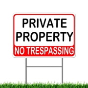 NVAAV Private Property No Trespassing Sign - 15" x 12" Large No Trespass Sign with H Frame Wire Stakes for Outdoor Yard , Home House Warning Security Alert