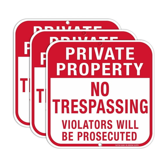 Private Property No Trespassing Sign,(3 Pack)12 x 12 Inches Square .040 Rust Free Aluminum