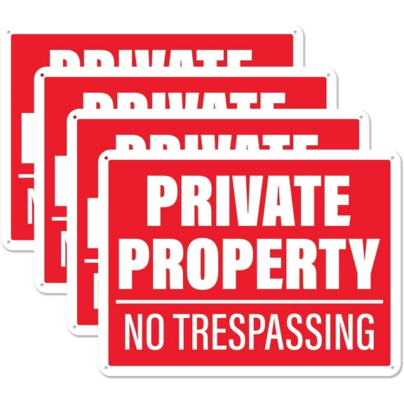 Private Property No Trespassing Sign (4 Pack) Plastic Sign for Home, Office, Commercial Property, Waterproof Plastic 12x9 inches