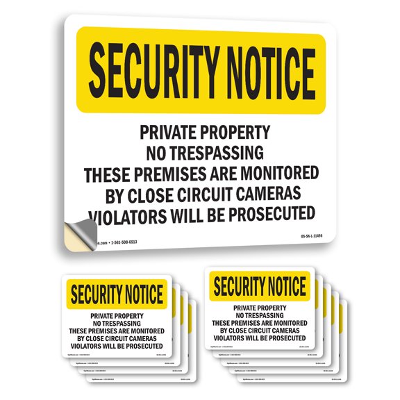 Private Property No Trespassing These Premises OSHA Security Notice Vinyl Decal Label 5 Inch x 3.5 Inch - 10 Pack