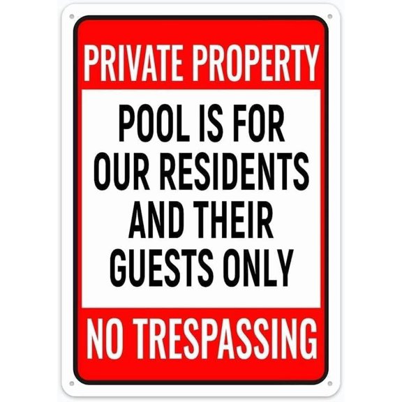 Private Property Pool Residents Guests Only No Trespassing Rustic Tin Sign, Outdoor Wall Decor for Cafe Bar Kitchen, Pool Access Restriction Sign, 8x12 Inch