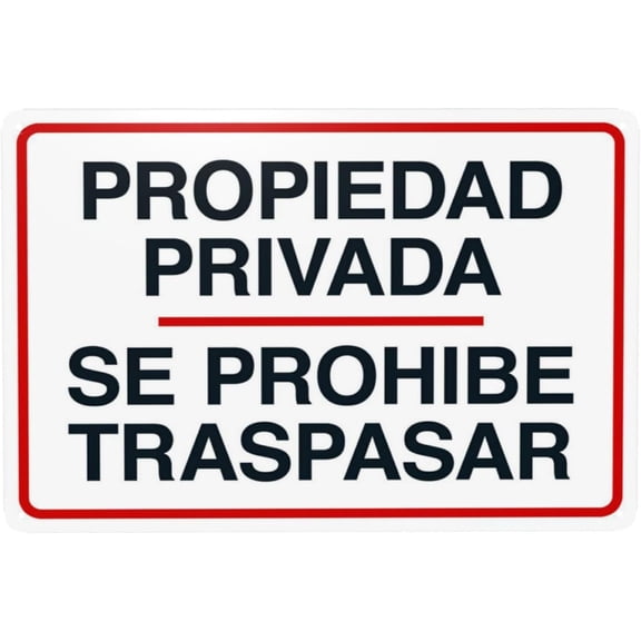 Private Property Prohibiting Transfer Spanish Warning Sign, Security Safety Metal Signs, Vintage Caution Poster Wall Decor for Business Office Home Street Road Custom Use 12 x 8 Inch