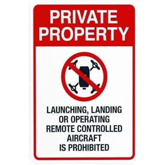 Private Property No Remote Controlled Aircraft Launching Landing Operating Warning Metal Tin Sign 8x12 Inch Prohibition Security Plaque Business Home Outdoor Indoor Wall Decor Property Regulation
