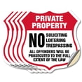 thumbnail image 1 of Private Property No Soliciting Loitering Trespassing All Offenders Will Be Prosecuted To The Full Extent Of The Law (5 Pack) 4 inch X 4 inch Shield Shaped Heavy Duty 3.2 mil Vinyl, 1 of 6