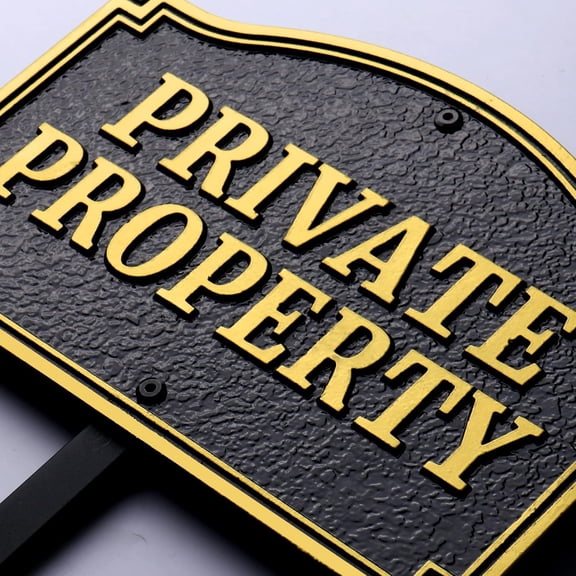Private Property Statement Plaque, Solid Metal Cast Yard Sign, Heavy-duty Material, Golden Embossed Letters,11.5"7.5" with 31.5" Stakes