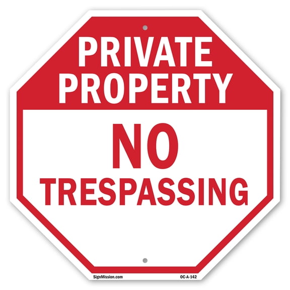 Private Property No Trespassing 10 inch X 10 inch Octagon Rust Free Aluminum Metal Signs Weather Resistant, UV Protected for Workplace, Private Property, and Construction Site, Made in