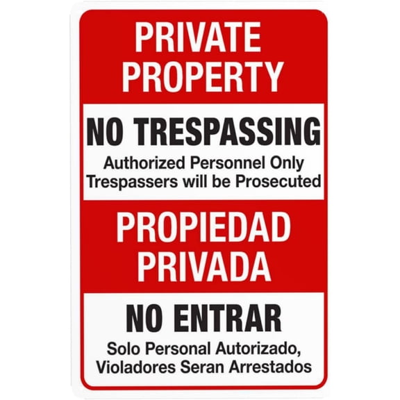 Private Property No Trespassing Authorized Personnel Only Trespassers Bilingual Warning Sign, Security Safety Metal Signs, Vintage Caution Poster Wall Decor for Business Use 8 x 12 Inch