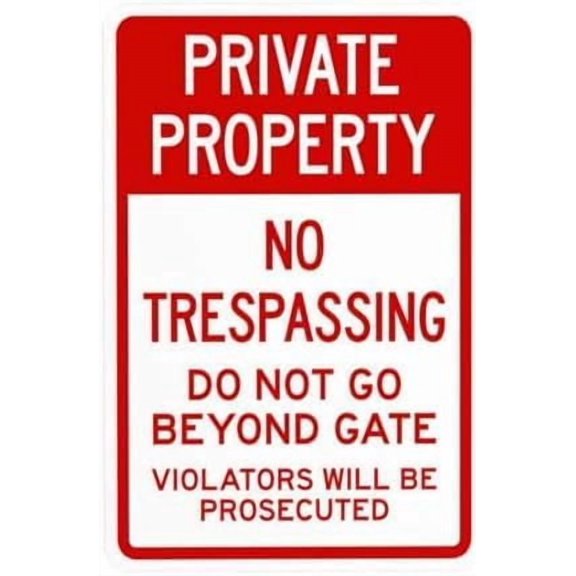 Private Property No Trespassing Beyond Gate Violators Prosecuted Sign, Gate Security Plaque for Business Home Wall, Property Access Warning Sign, 8x12 Inch For Home Wall Art Decor Metal Tin Sign