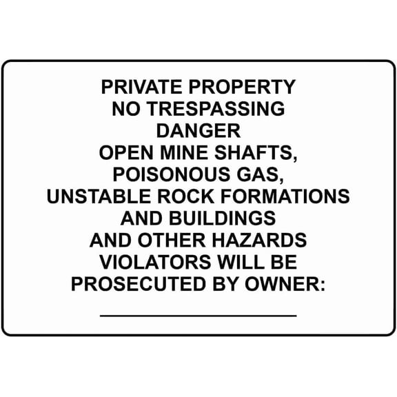 Private Property No Trespassing Danger Open Mine Caution Metal Tin Sign 8x12 Inch Gas Linea Style Notice for Rural Property Farm Ranch Mining Area Construction Site Indoor Outdoor Wall Hazard Notice