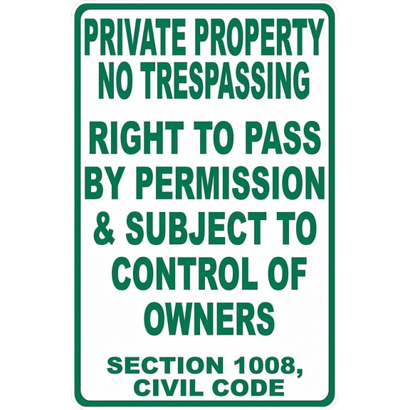 Private Property No Trespassing Right to Pass Vertical Sign 8"x12" - Metal Tin Safety Caution for Rural Home, Business Perimeter, Farm Road, Indoor Outdoor Use