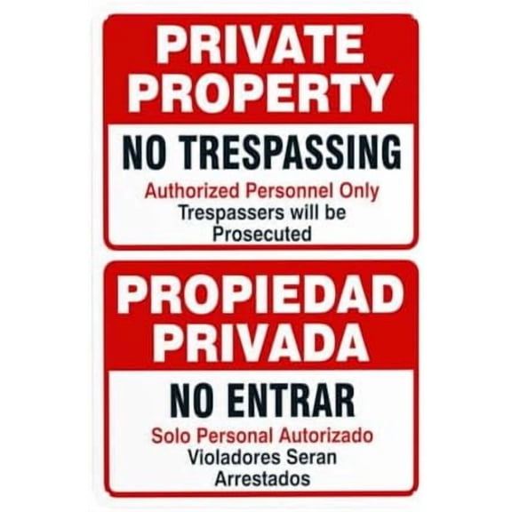 Private Property No Trespassing Sign, Authorized Personnel Only Bilingual Warning Sign, Private Property Metal Signs for Business Home Wall Caution Custom Decor 8 x 12 Inch