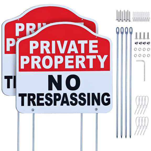 AmoCestran Private Property No Trespassing Sign, 40 Mils Aluminum Reflective Rustproof Warning Sign, 12x12in 2 Pack for Outdoor Yard Fence Driveway