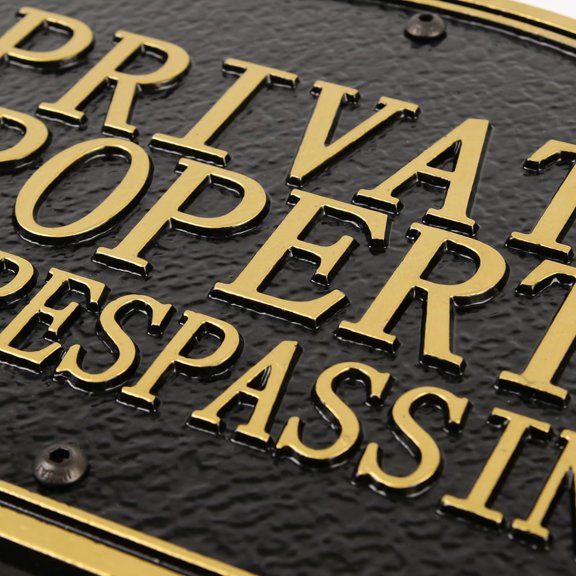 Private Property No Trespassing Sign - Solid Metal Cast, Embossed Statement Plaque,11.5"7.5" with 31.5" Stakes, Classic Design for House, Home, Garden and Yards, Upgraded Stainless Screws