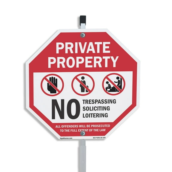 Private Property No Trespassing Soliciting Loitering All Offenders Will Be Prosecuted to The Full Extent of The Law 10 inch X 10 inch Octagon Aluminum Metal Signs with Aluminum Mounting