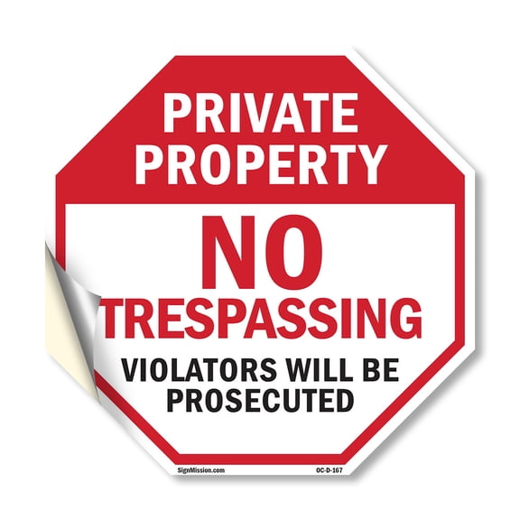 Private Property No Trespassing Violators Will Be Prosecuted 18 inch X 18 inch Octagon Vinyl Label Decal Sticker Weather Resistant, UV Protected for Workplace, Made in the USA