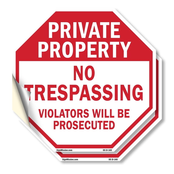Private Property No Trespassing Violators Will Be Prosecuted (2 Pack) 4 inch X 4 inch Octagon Vinyl Label Decal Sticker Weather Resistant, UV Protected for Workplace, Made in the USA