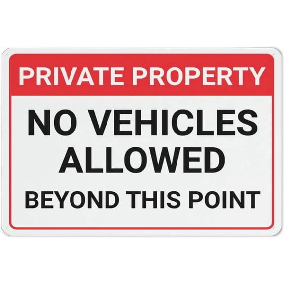 Private Property No Vehicles Beyond This Point Retro Aluminum Tin Sign, Vintage Style Wall Decor for Pool Area, Vehicle Access Restriction Sign, 8x12 Inch