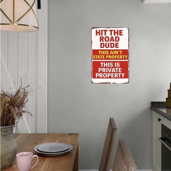 Private Property Vintage Metal Sign 12x8in | Funny Wall Decor for Home, Outdoors, Gate | Iron Rustproof Distressed Retro Look | Easy Mount, Red Yellow White Lettering, Humor Gift for Fence, Garage