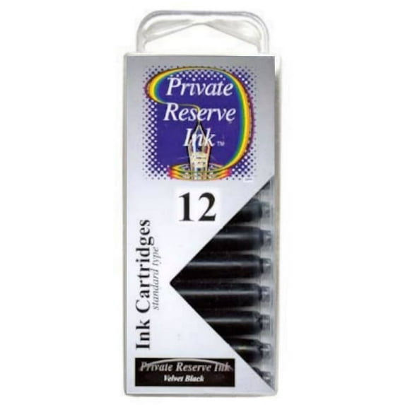 Private Reserve Ink 12 Pack Universal Size Fountain Pen Cartridge - Velvet Black (PR-C01)