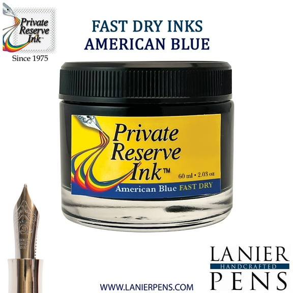 Private Reserve Ink, 60ml Fountain Pen Ink Bottle - American Blue Fast Dry Ink (PR17039)