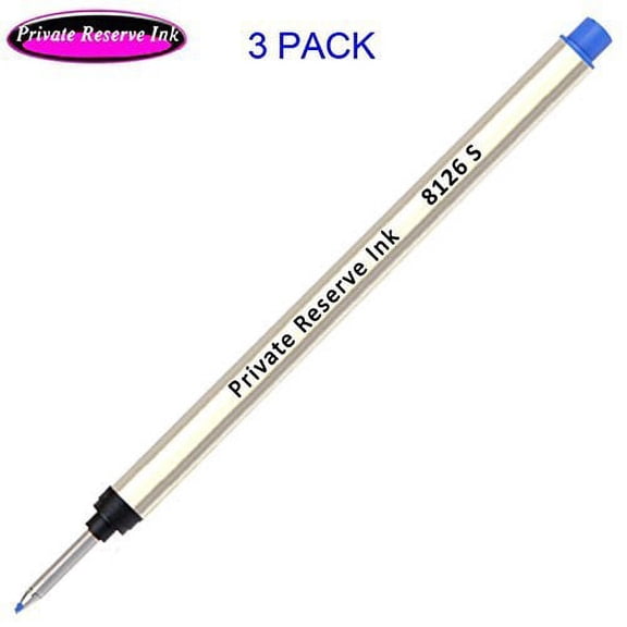 Private Reserve Ink 8126 Long Capless Rollerball Refill made by Schmidt - Blue, Fine Tip, 3 Pack