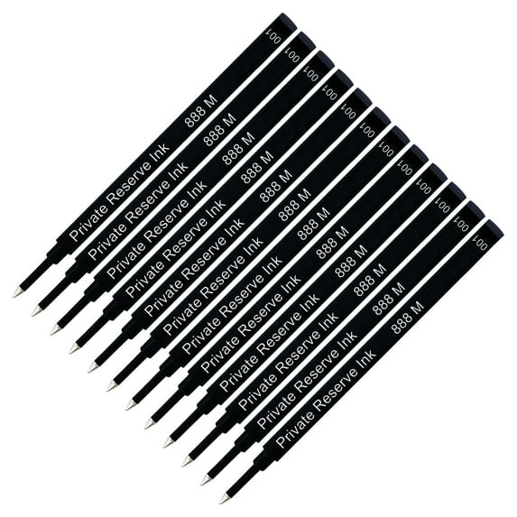 Private Reserve Ink 888 Rollerball Refill made by Schmidt - Black Ink, Medium Tip, 12 Pack