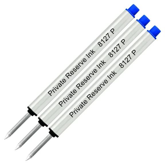 Private Reserve Ink P8127 Short Capless Rollerball Refill made by Schmidt - Blue Ink, Medium Tip, 3 Pack