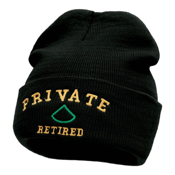 Private Retired Embroidered Long Knitted Beanie - Black OSFM