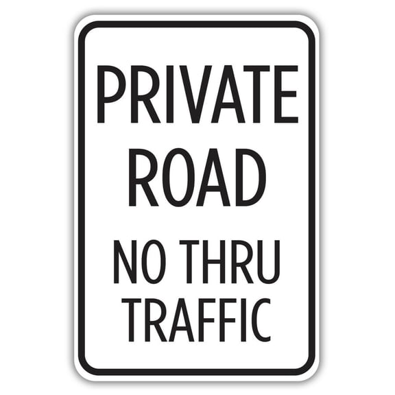 Private Road No Thru Traffic Metal Sign Size: 16 x 12 Inch