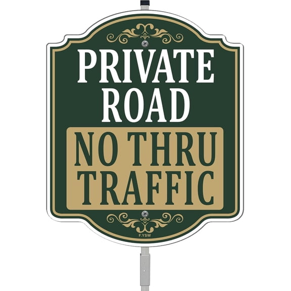 Private Road No Thru Traffic Sign 12" x 18" With 35" Long Metal Stakes No Through Road Private Drive Sign Private Driveway No Trespassing Sign Private Property Sign Stand Aluminum Outdoor Use Sign