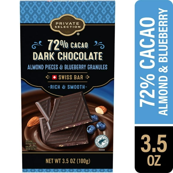 Private Selection Almond Blueberry 72% Cacao Dark Chocolate Swiss Candy Bar 3.5 oz - Pack of 3
