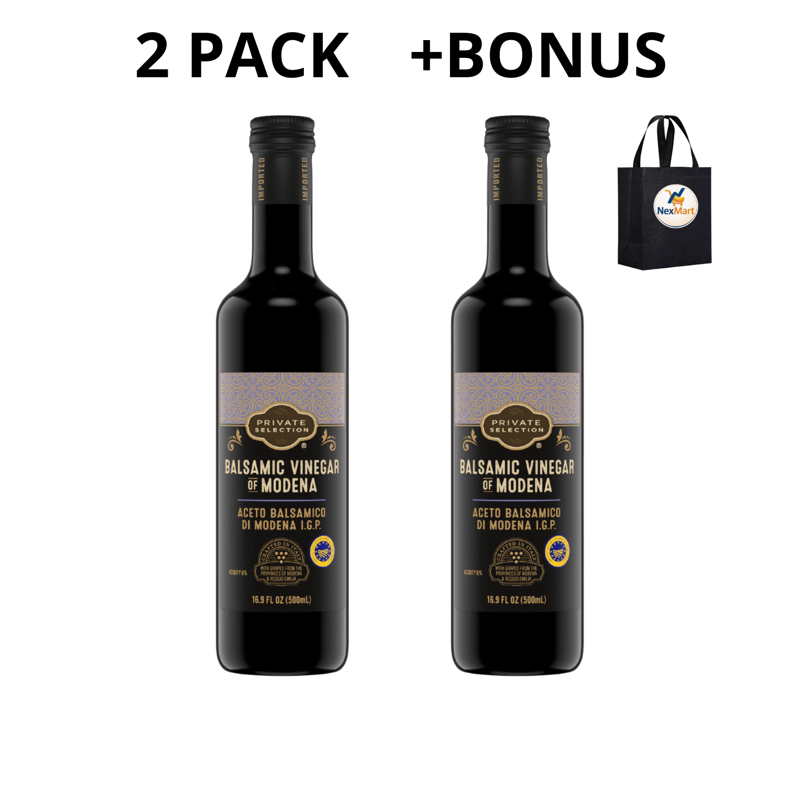 Private Selection Balsamic Vinegar of Modena I.G.P. 16.9 FL OZ (500mL) , 2 Pack + Bonus